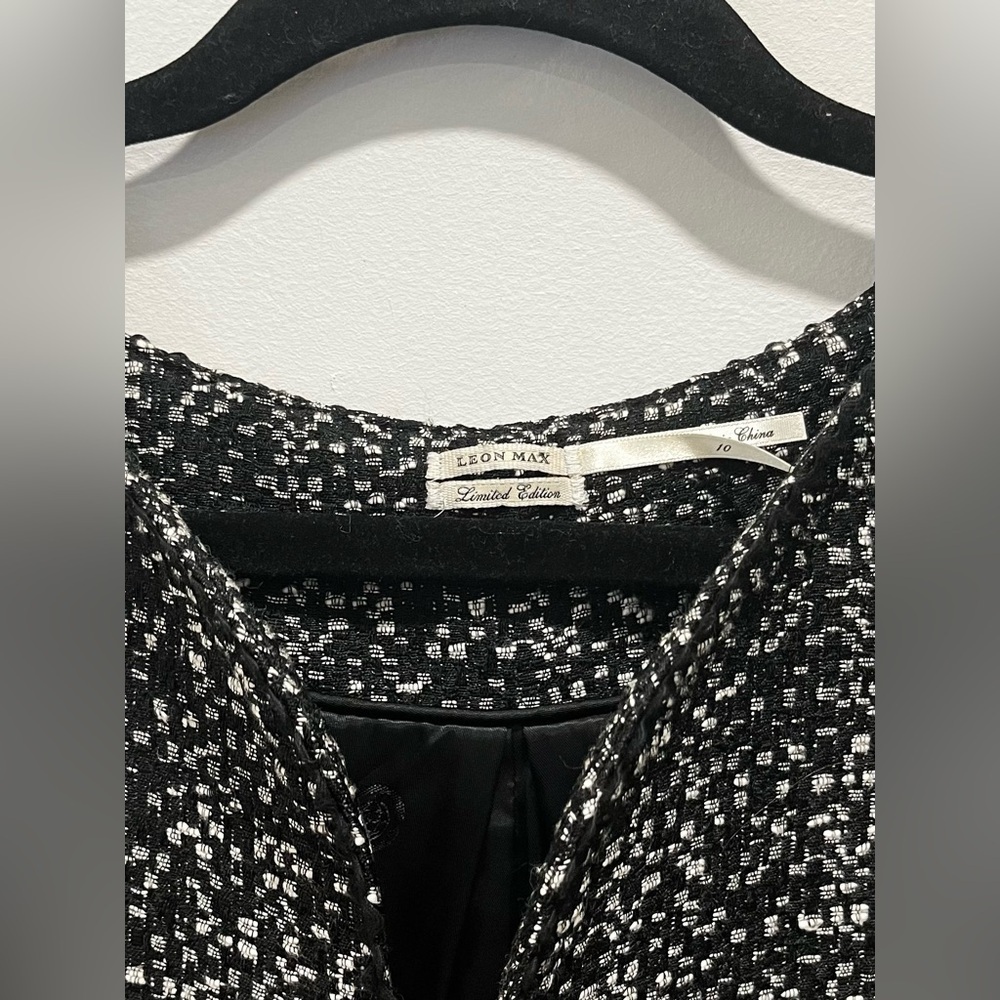 Vintage Black White Tweed Textured Short Classic Swing Trapeze Jacket Medium 10 - Picture 7 of 7